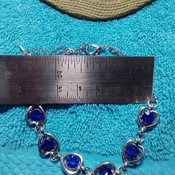 Silvertone necklace ring bracelet earrings blue stone heart set - Picture 4 of 9